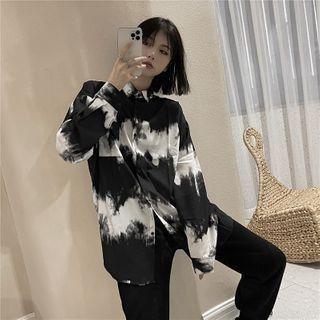Long-sleeve Tie-dye Print Shirt Black - One Size