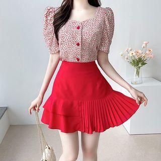 Buttoned Cherry Pattern Blouse