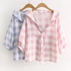 Plaid Hooded 3/4 Sleeve Light Jacket