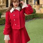 Contrast Collar Jacket / Mini A-line Overall Dress