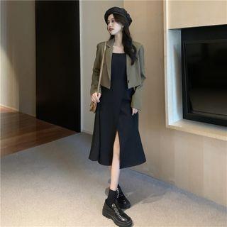 Cropped Blazer / Spaghetti-strap Midi A-line Dress