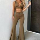 Sleeveless V-neck Cropped Top + Leggings Sport Set