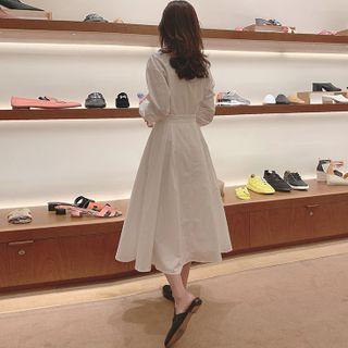 V-neck Asymmetric Midi Shirtdress
