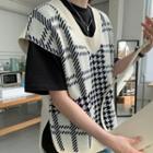 V-neck Dip-back Plaid Sweater Vest
