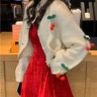 Cherry Applique Cardigan / Spaghetti-strap Mini A-line Dress