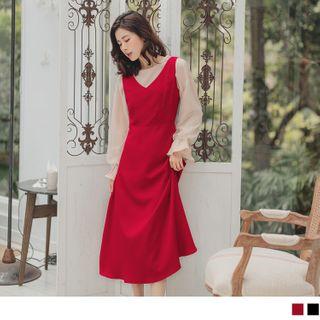 V-neck Plain Pinafore Dress