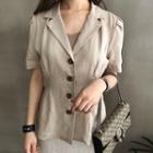 Notched-collar Puff-sleeve Linen Blazer