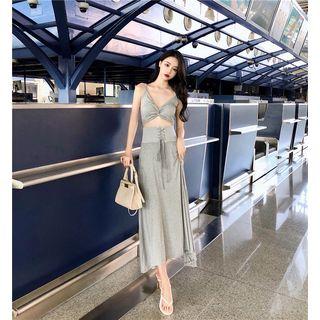 Cropped Camisole Top / A-line Midi Skirt / Cropped Denim Jacket