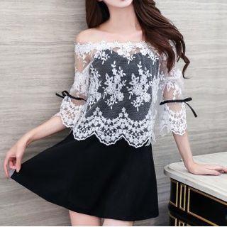 Set: Strapless Mini A-line Dress + Off-shoulder Lace Blouse