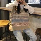 Patterned V-neck Knit Vest As Shown In Figure - One Size