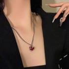 Heart Faux Gemstone Pendant Alloy Necklace Silver - One Size