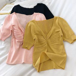 Plain Frilled Short-sleeve Top