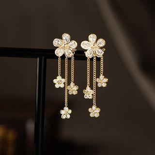 Flower Rhinestone Alloy Earring 1 Pair - Earring - Tassel & Flower - Gold & White - One Size