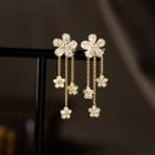 Flower Rhinestone Alloy Earring 1 Pair - Earring - Tassel & Flower - Gold & White - One Size