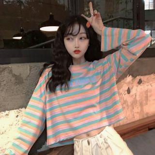 Striped Long-sleeve Oversize T-shirt Tangerine Stripe - Blue - One Size