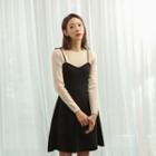 Inset Top Tie-shoulder Flared Knit Dress Black - One Size