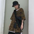 3/4-sleeve Leopard Print Shirt Leopard - One Size