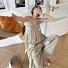 V-neck Camisole Top / Plain Loose-fit Pants