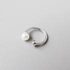 925 Sterling Silver Faux Pearl Open Ring 1pc - 925 Silver - Platinum - One Size