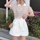 Striped Polo Shirt / Paperbag Waist Skort