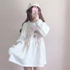 Printed Fluffy Trim Pullover Dress White - One Size