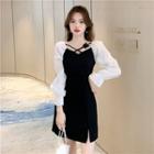 Long-sleeve Butterfly-accent Mini Sheath Dress