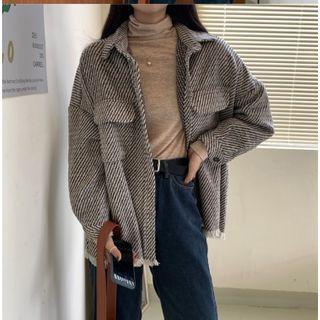 Fray Hem Striped Single-breasted Jacket 8226 - As Shown In Figure - One Size