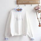 Mock Two-piece Mock-neck Elephant Print Sweatshirt White - One Size