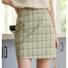 High-waist Plaid Mini Pencil Skirt