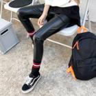 Fleece-lined Faux-leather Leggings Black - One Size