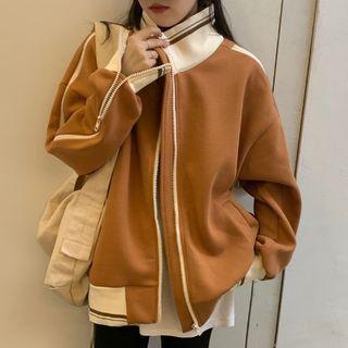 Two-tone Zip-up Jacket Light Brown - One Size