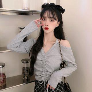 Long-sleeve Cold Shoulder Drawstring Top