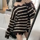 Striped Ripped Sweater Maroon - One Size