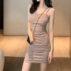 Spaghetti Strap Plain Mini Dress Khaki - One Size