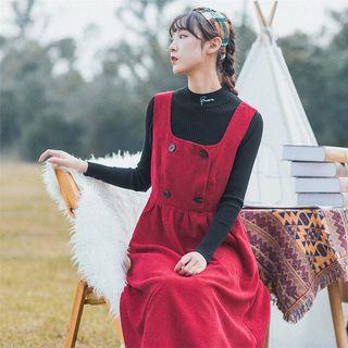 Plain Corduroy Sleeveless Midi Dress
