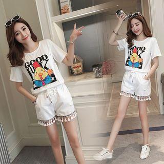 Nursery Set: Printed Zip T-shirt + Tasseled Shorts
