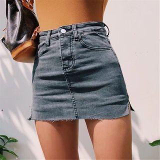 Denim Slit-side Mini Pencil Skort