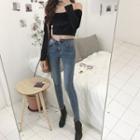 High-waist Cut-out Cropped Skinny Jeans