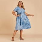 Short Sleeve Tie-dyed Tie-waist Midi Dress