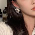 Floral Rhinestone Stud Earring 1 Pair - Transparent & Black - One Size