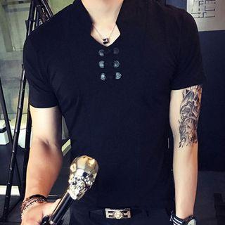 Plain Short Sleeve Stand Collar T-shirt