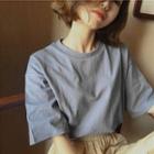 Plain Short-sleeve T-shirt Blue - One Size