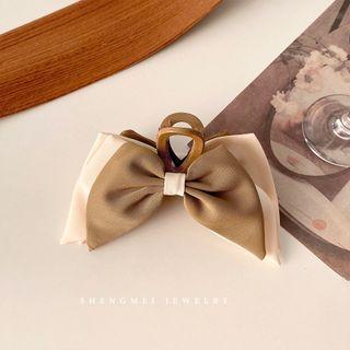 Bow Fabric Hair Clamp 1pc - Coffee & Beige - One Size