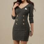 Double-breasted Long-sleeve Bodycon Dress