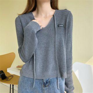 Long-sleeve V-neck Lace-up Sweater