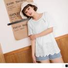 Short Sleeve Side Buttoned Lace Top