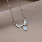 Wings Moonstone Pendant Alloy Necklace X150 - Silver - One Size