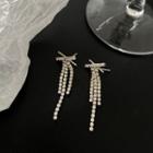 Rhinestone Fringed Earring 1 Pair - Earrings - Tassel - Silver Pin - White - One Size