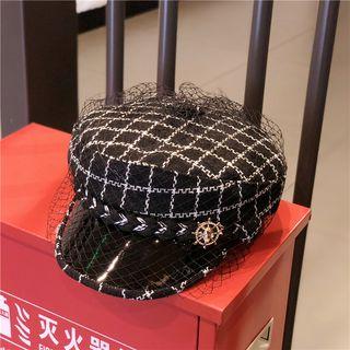Mesh Panel Plaid Military Cap Black - M