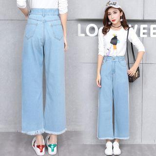 Fray-hem Paneled Wide-leg Jeans